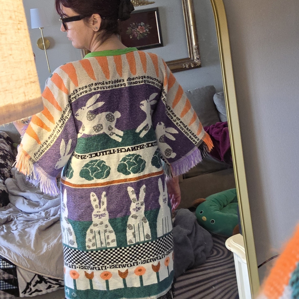 One Of A Kind Colorful Rabbit Patterned Duster - Picture 2 of 3